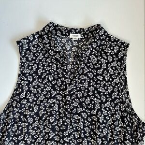 Garage Black Floral A Line Mini Dress Collared Sleeveless Pockets Size Medium